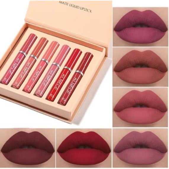 Set Lipstik ALNECE 6 Warna Matte Tahan Air, Melembabkan & Tidak Mudah Luntur