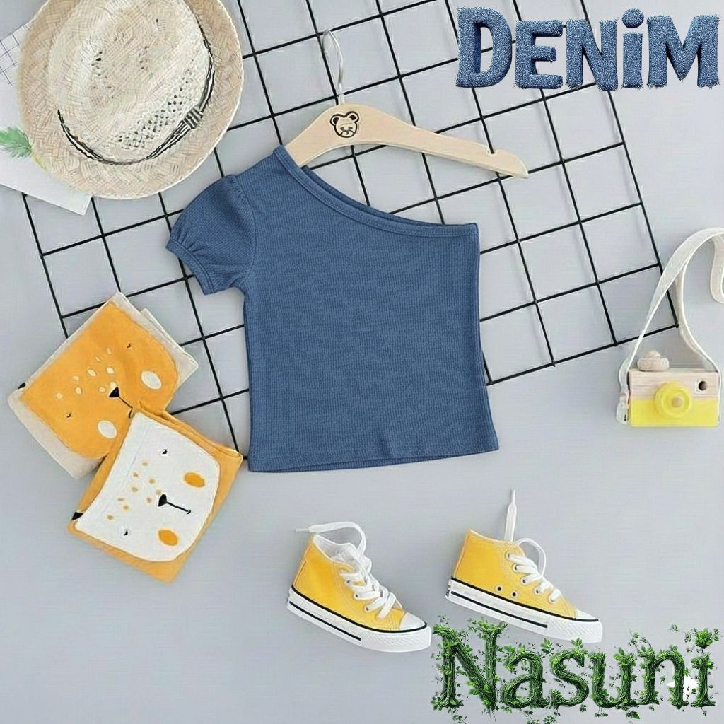 NASUNI - Mollie Top One Shoulder Semi Crop Top / Atasan Anak Perempuan Rib Premium Lengan Serut