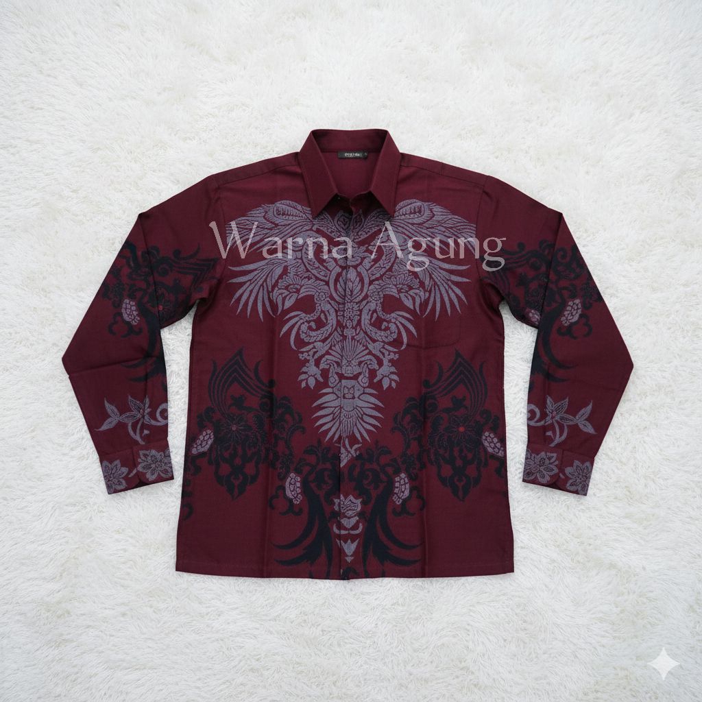 KEMEJA BATIK WARNA AGUNG WARNA MERAH MAROON KEMEJA PRIA LENGAN PANJANG WARNA MERAH MAROON