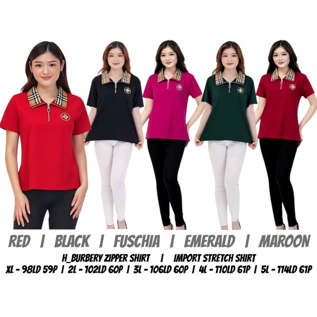 Kaos wanita BURBERRY BORDIR import BIG SIZE (SIZE JUMBO / UKURAN BESAR) lebaran , natal , imlek