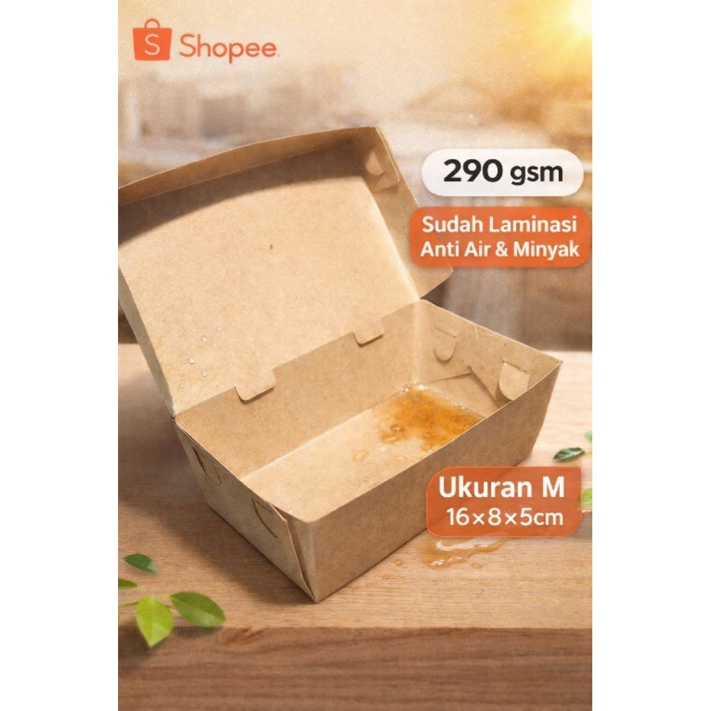 paper lunch box ukuran M / box mie pedas / box pisang keju / kotak makanan / lunch box paper