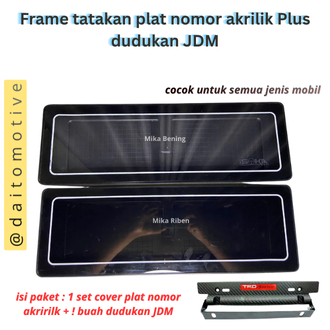 Cover plat mobil tatakan plat mobil + acrilik Riben hitam gelap dudukan JDM