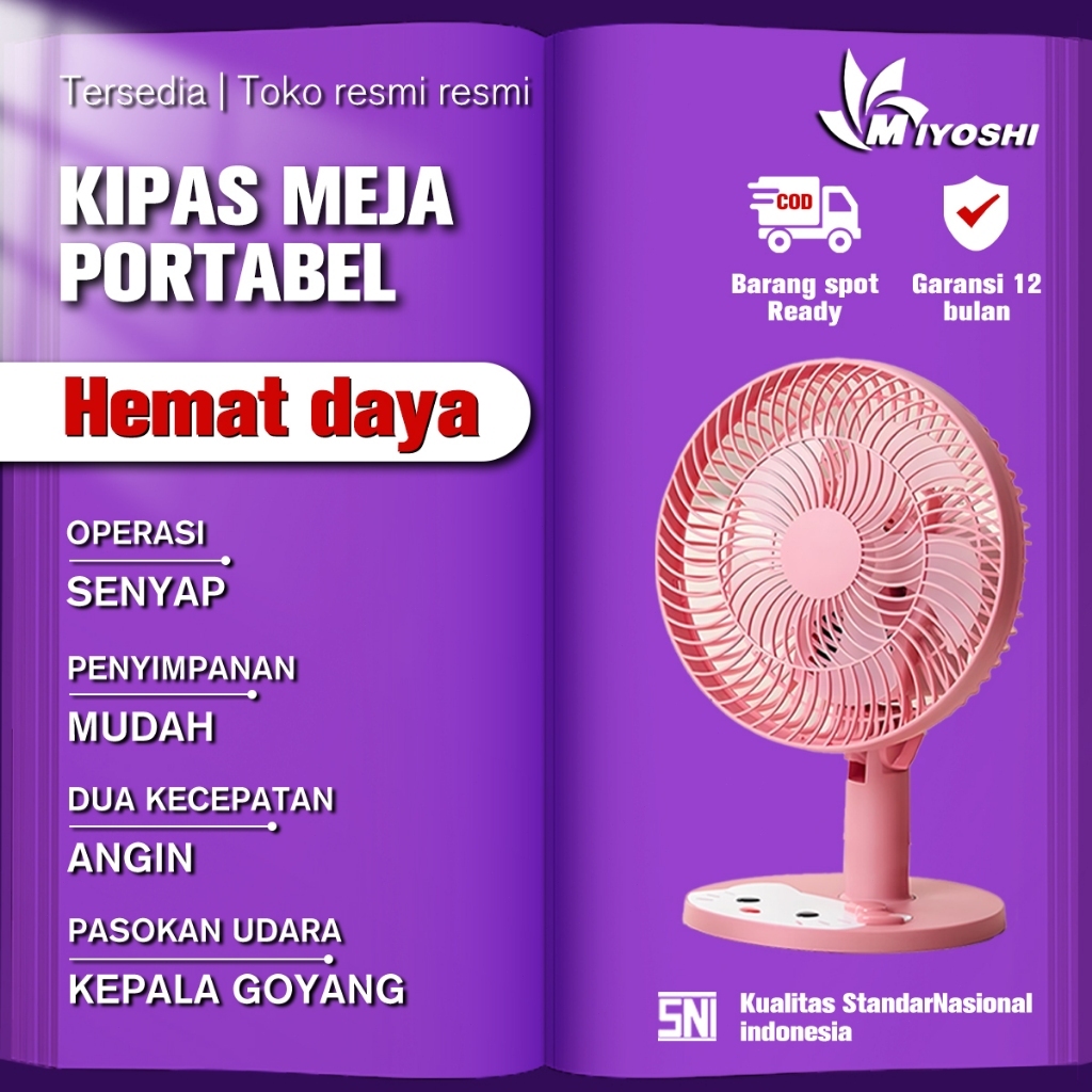 Miyoshi Kipas Angin Meja Listrik Senyap Tingkat Kecepatan Portabel Karakter Lucu Hemat Energi