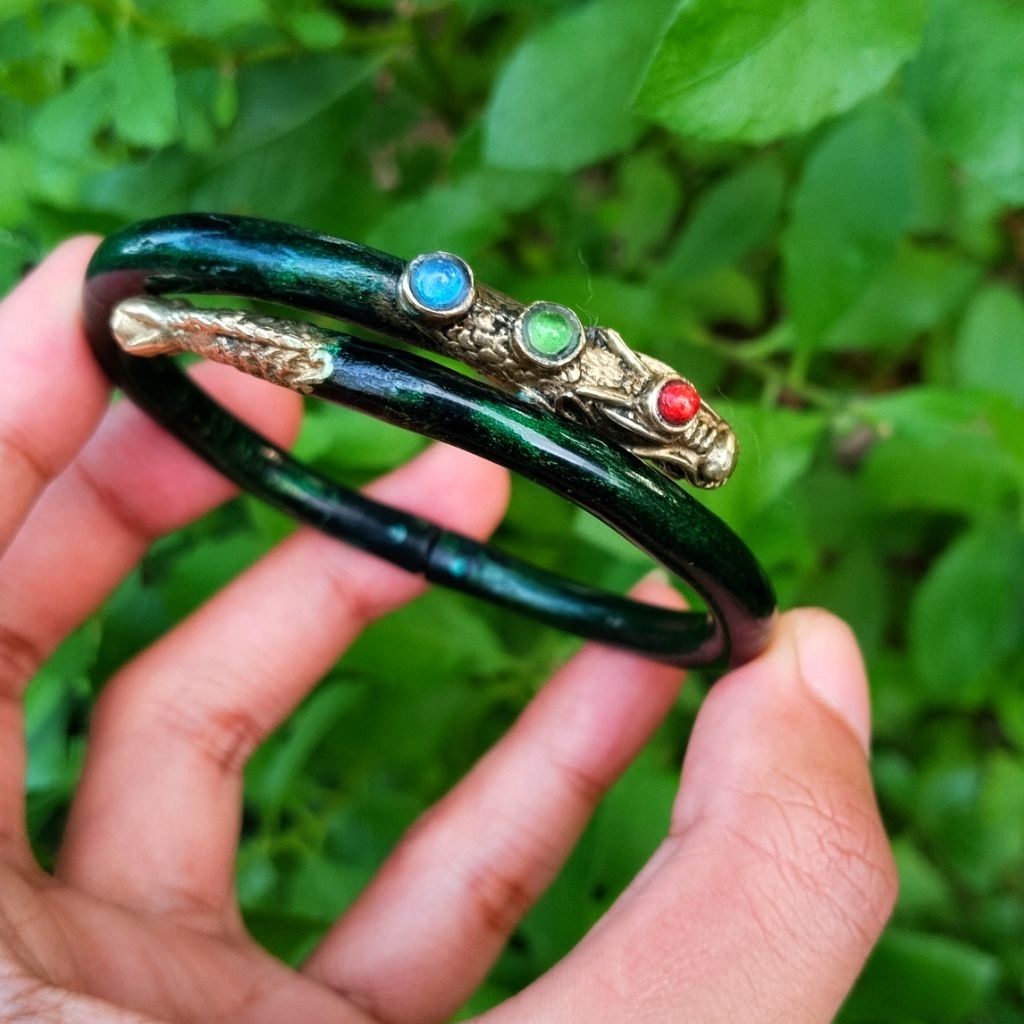 Gelang akar bahar tali arus hijau minimalis variasi alpaka naga engsel