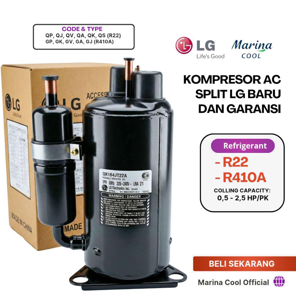 KOMPRESOR AC Split LG Type R410A – 0.5 PK / 1 PK / 1.5 PK / 2 PK Garansi 6 Bulan