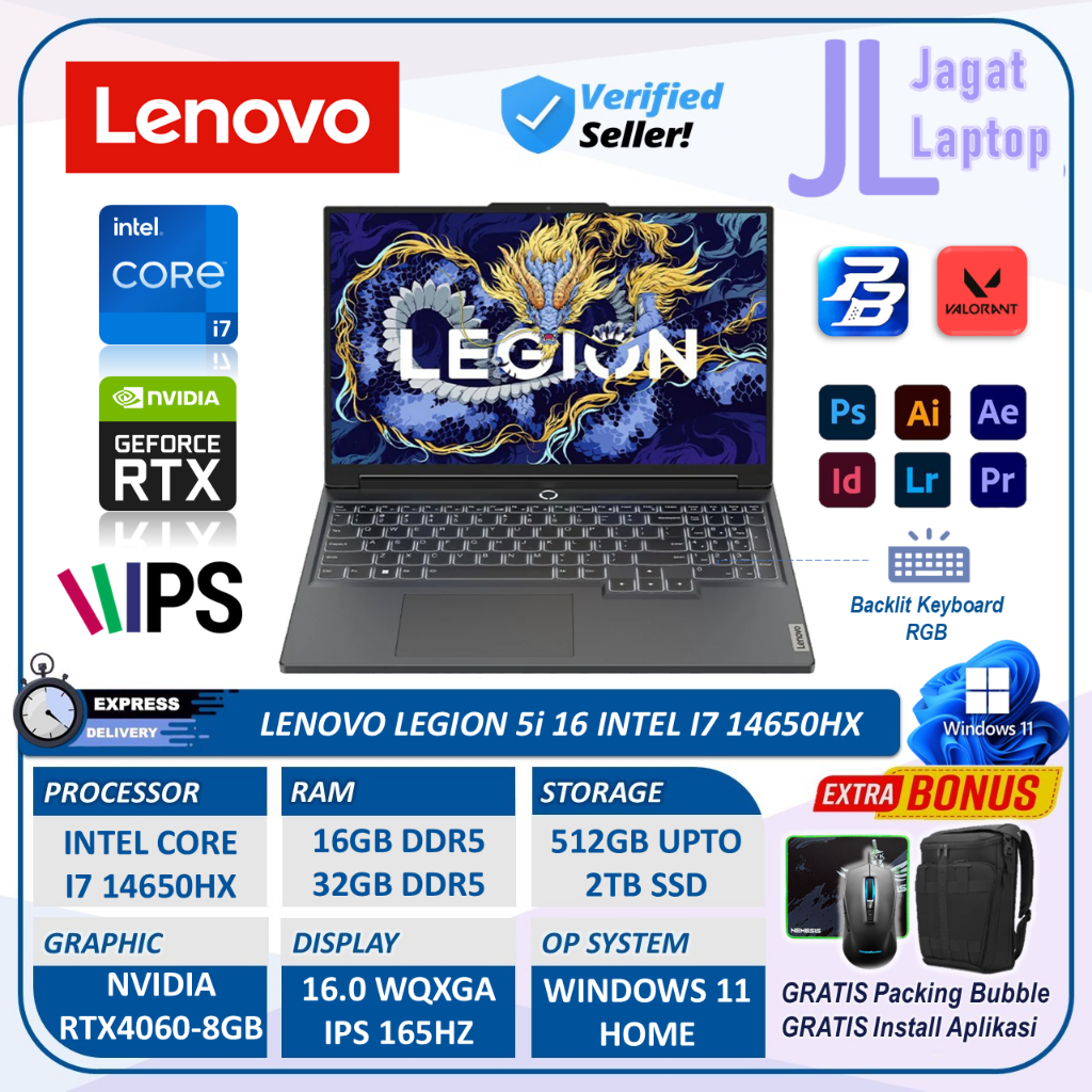 Laptop Gaming Lenovo Legion 5i 16 Intel I7 14650hx 32GB Ram 2TB SSD RTX4060 16.0” WQXGA IPS 165Hz
