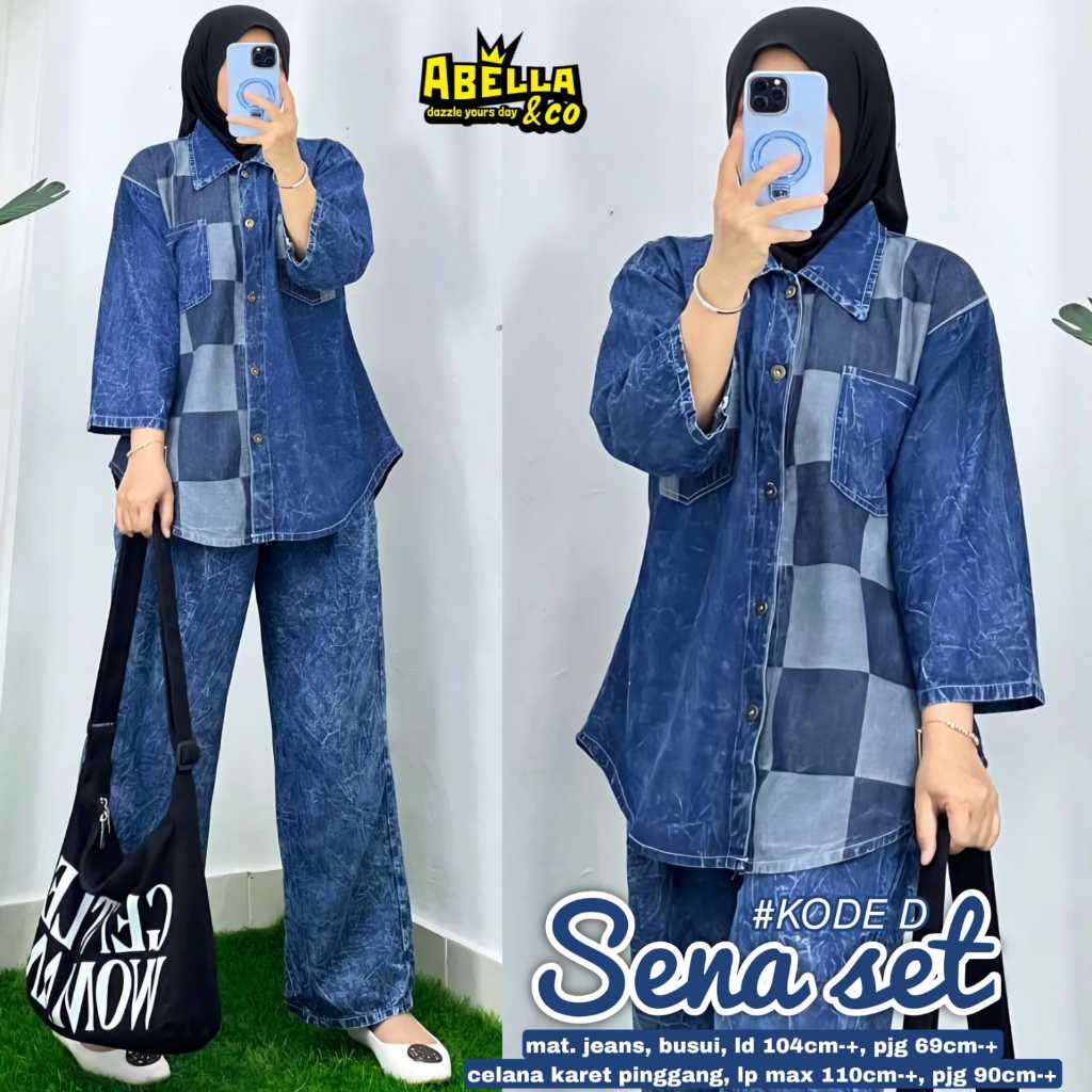 SENA SET ORIGINAL BY ABELLA&CO BAHAN JEANS CELANA KARET PINGGANG