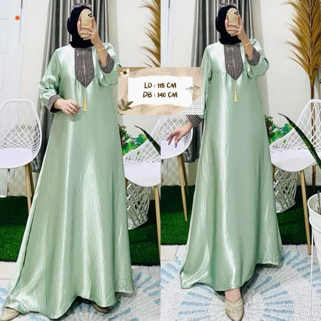 Gamis Wanita Polos Elegan Lengan Panjang