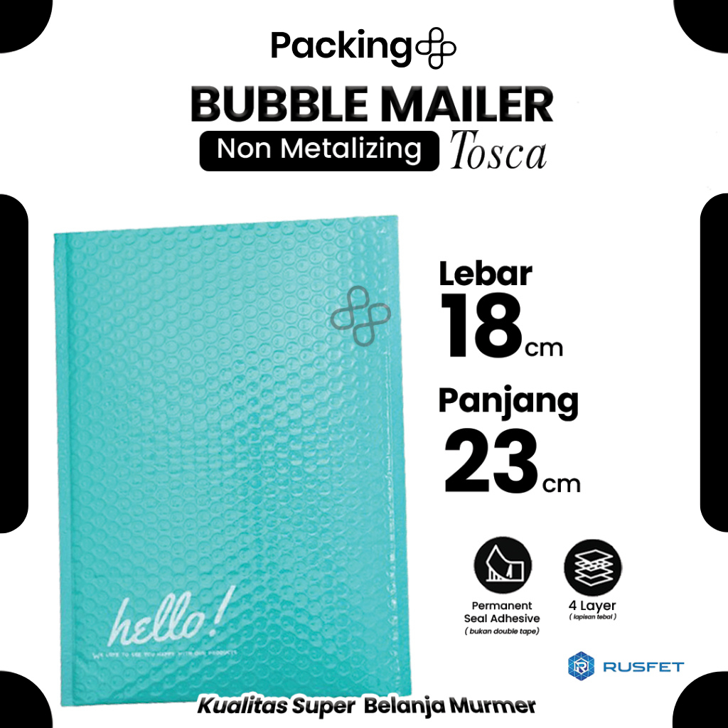 Amplop Security Bubble Mailer Tosca (Biru) Glossy 18 x 23cm Premium Solid Color Rusfet Harga Satuan