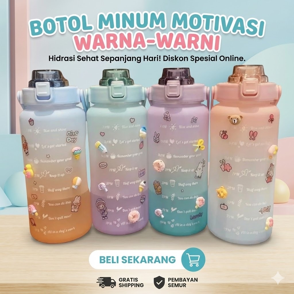 Tumbler Botol Minum motivasi Jumbo Tritan 2000ml /2 liter Water Bottle Motivasi