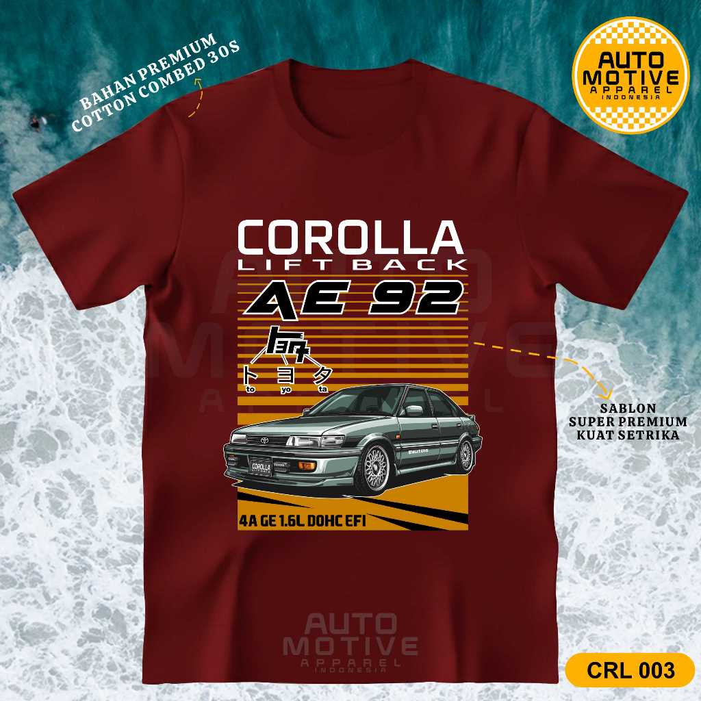 AUTOMOTIVE APPAREL Kaos AE92 liftbackTshirt Baju Mobil Corolla liftback CRL003