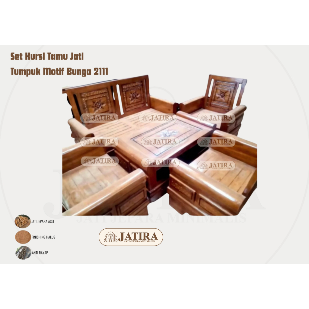 Set Kursi Tamu Jati Minimalis Motif Bunga 211 | Kursi Jati Aslil Jepara Murah Palembang