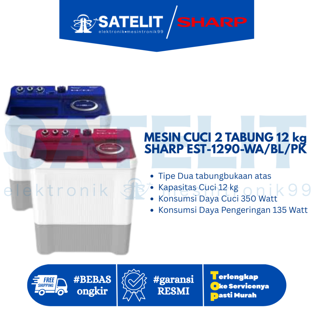 MESIN CUCI / WASHING MACHINE / ALAT CUCI PAKAIAN 2 TABUNG SHARP EST1290WA