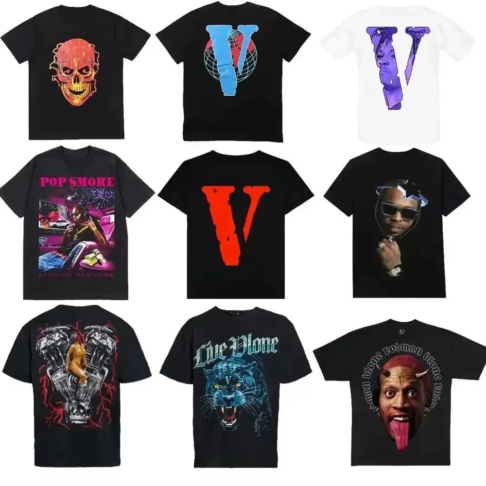 VLONE Brand Short Sleeve T-Shirt - Big V Series Theme, American Street Style, For Trend Enthusiasts,