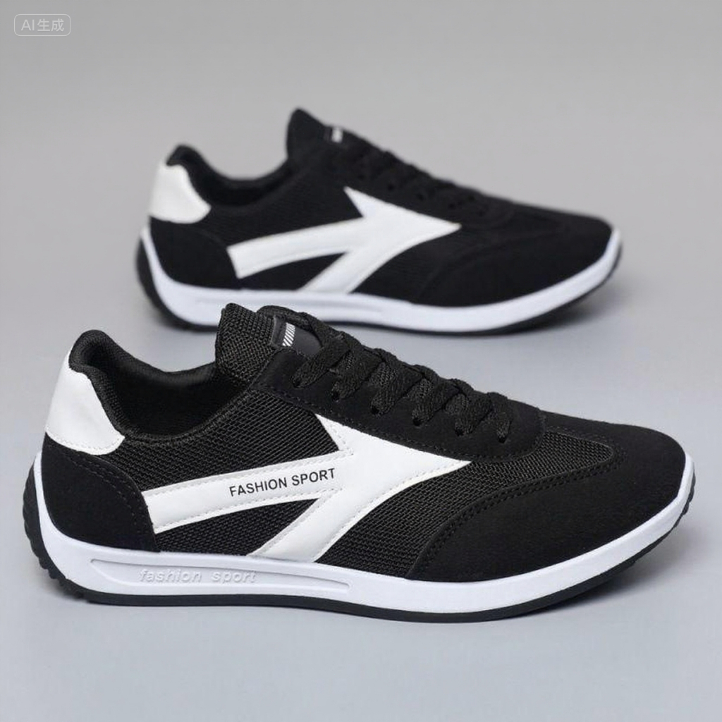 sepatu pria sneakers casual/Sepatu Olahraga Pria Bergaris Anti Slip Anti Bau Kain Jaring Membran Hit