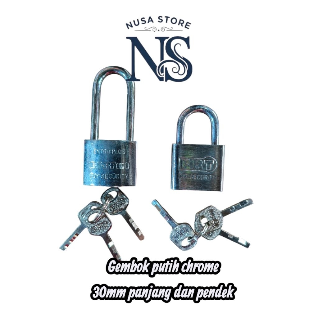 [30MM] GEMBOK PINTU GUDANG PAGAR BULAT DAN CHROME PUTIH LEHER PENDEK DAN LEHER PANJANG UKURAN 30MM