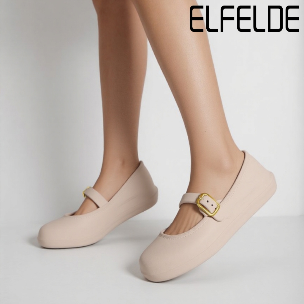 ELFELDE Sandal Wanita Korea Mary Jane Mule Tepi Tertutup Wanita Sepatu Wanita Jelly Selop Anti Slip