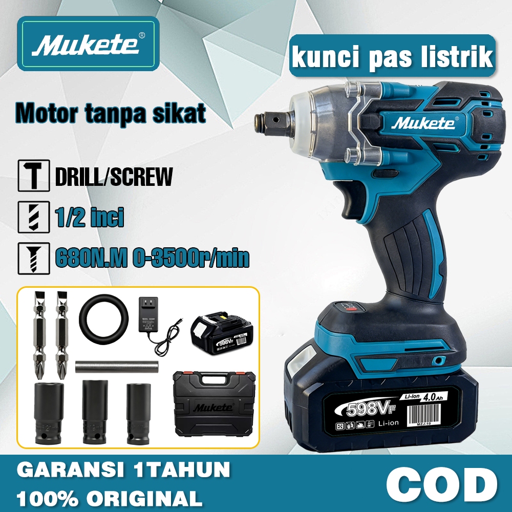 Mukete 680N.M impact wrench impact baterai 598V impact driver 2 Baterai Impek Baterai Kunci Impact