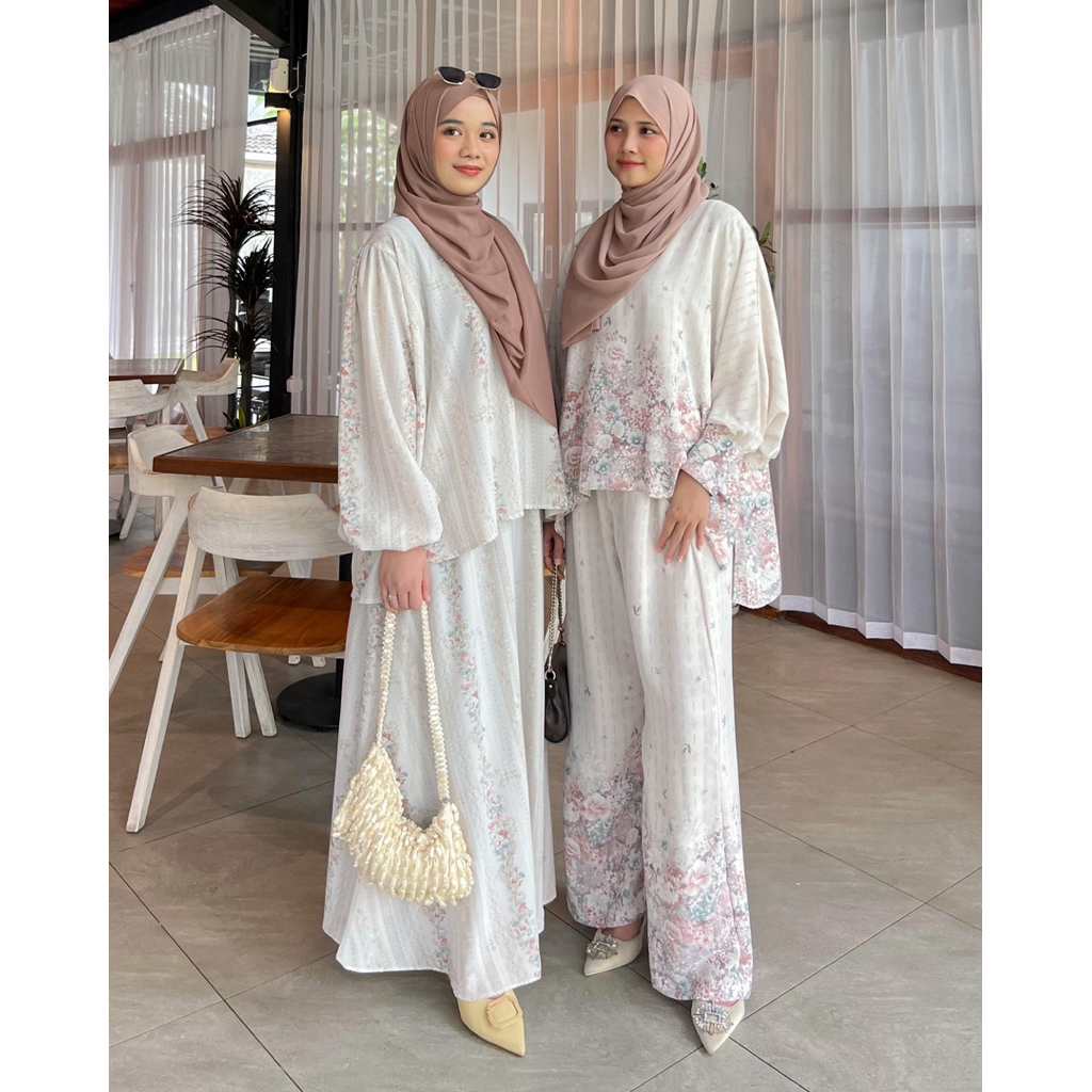 YARA SET KAFTAN CELANA - Setelan kaftan celana Motif bahan celia luxury premium elegent