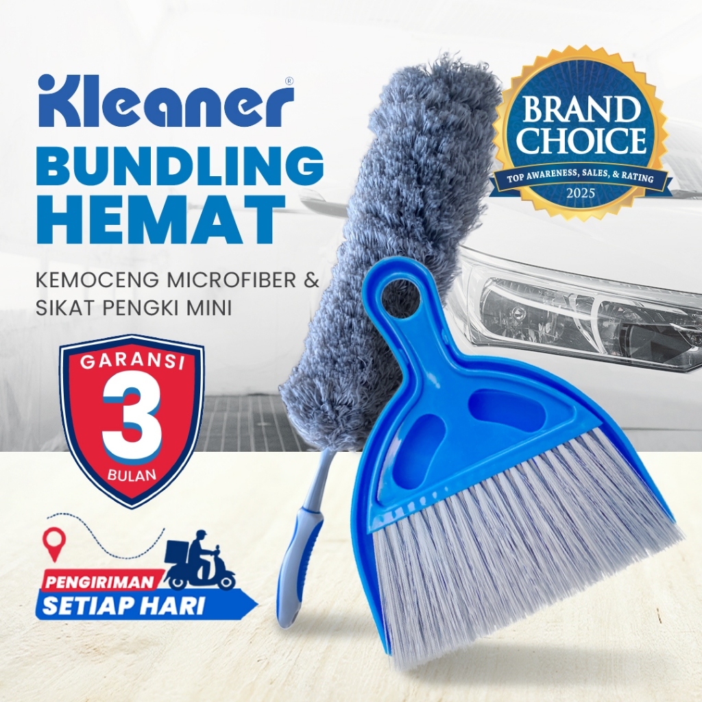 Kleaner Bundling Kemoceng Pendek Microfiber Rubber Grip dan Sapu Pengki Mini Dustpan Pembersih Kotor