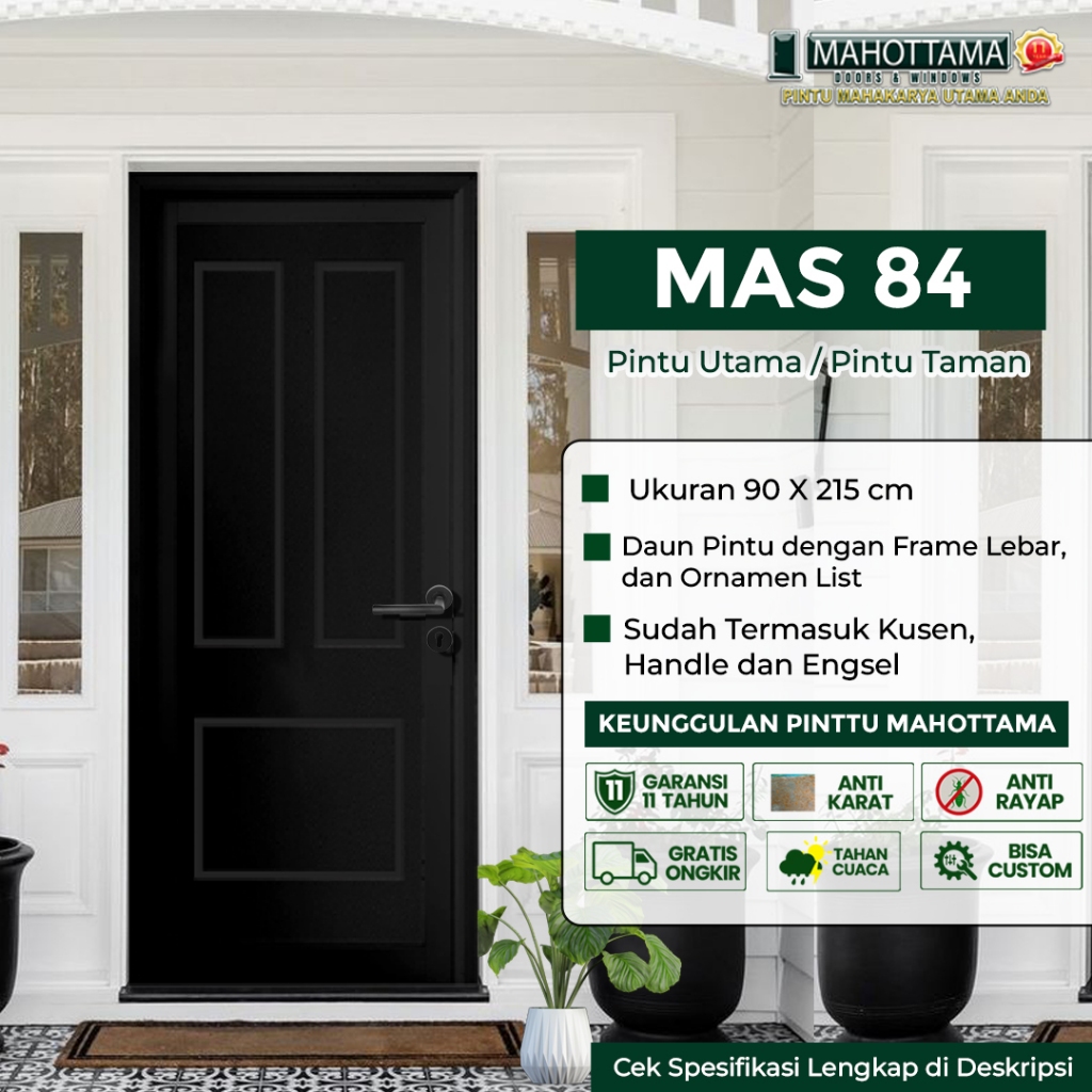 MAHOTTAMA MAS84 - Pintu Aluminium Rumah Utama Kamar Tidur / Mandi 90 x 215 Bisa Custom Ukuran Almuni