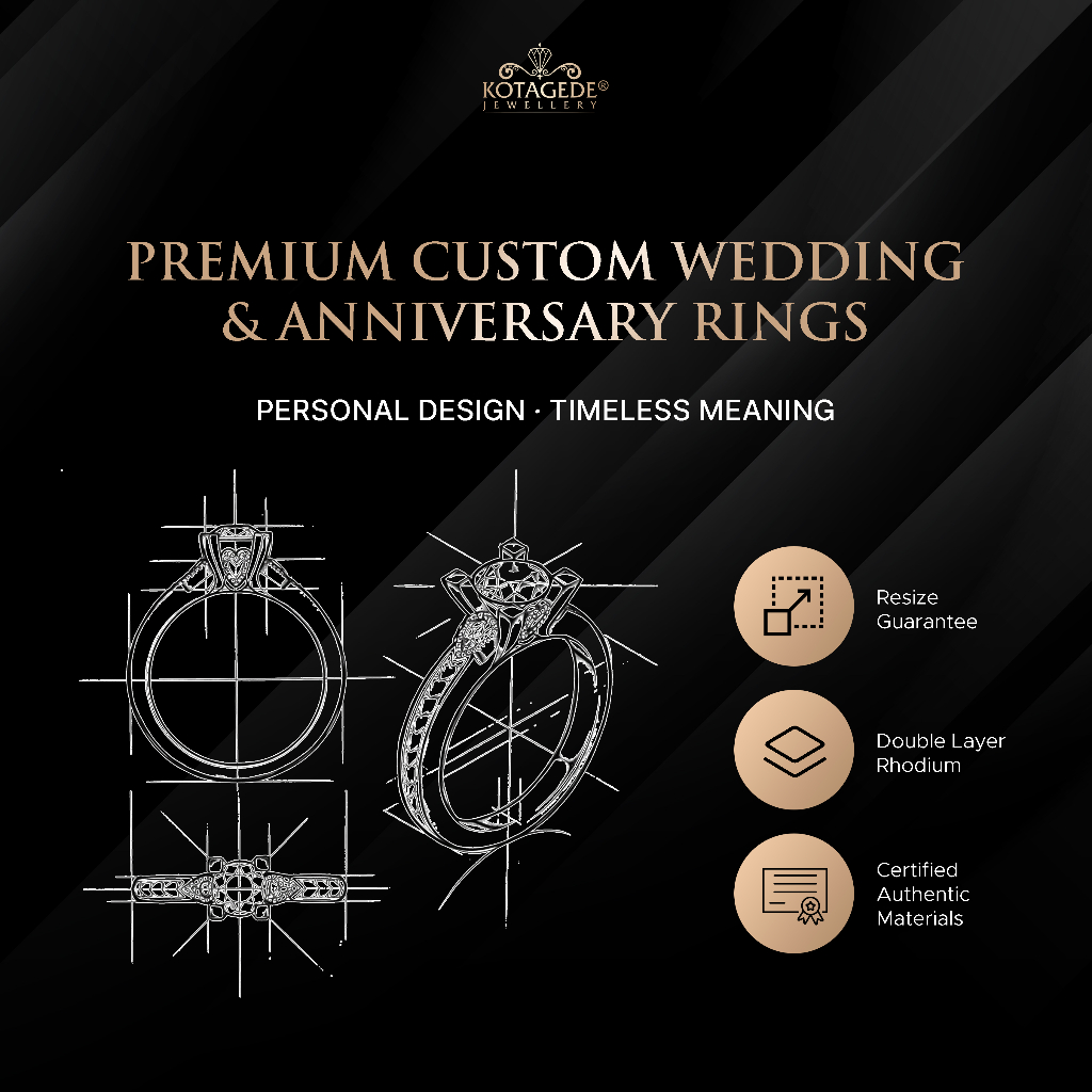 Kotagede Jewellery - Cincin Nikah Custom Premium Couple Palladium 10% dan Emas Putih Premium 6k