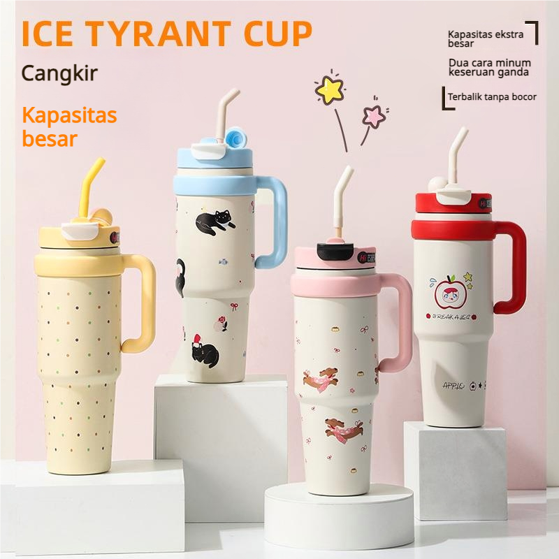 [COD] 1000ml Tumbler Stainless Steel Biru - Isolasi Panas Dingin, Anti Bocor, Pegangan Portabel