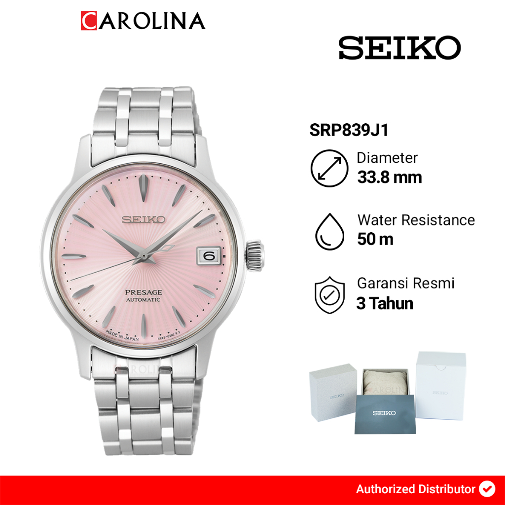 Jam Tangan Wanita Seiko Presage SRP839J1 Cocktail Time Cosmopolitan Automatic Pink Dial Stainless St