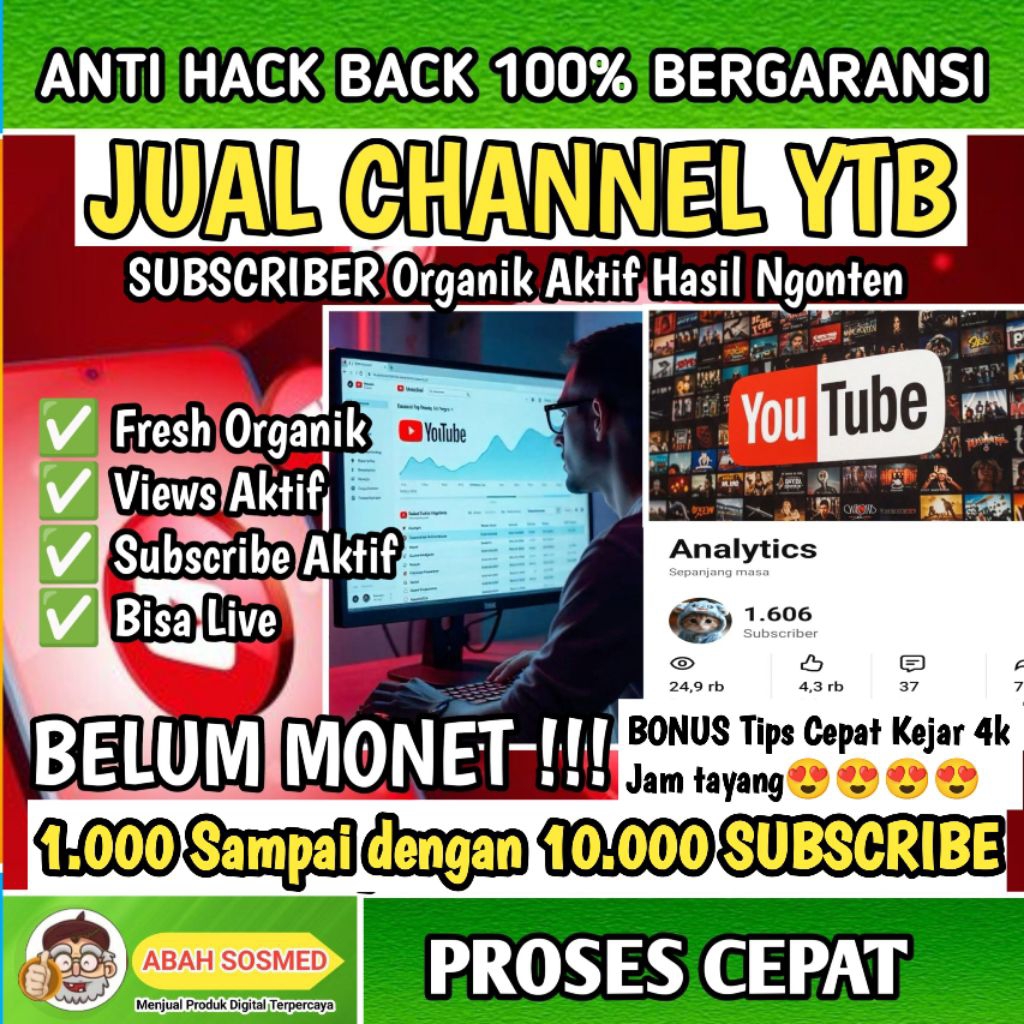 JUAL CHANNEL YOUTUBE MURAH, SUBSCRIBERS ORGANIK REAL AKTIF HASIL NGONTEN