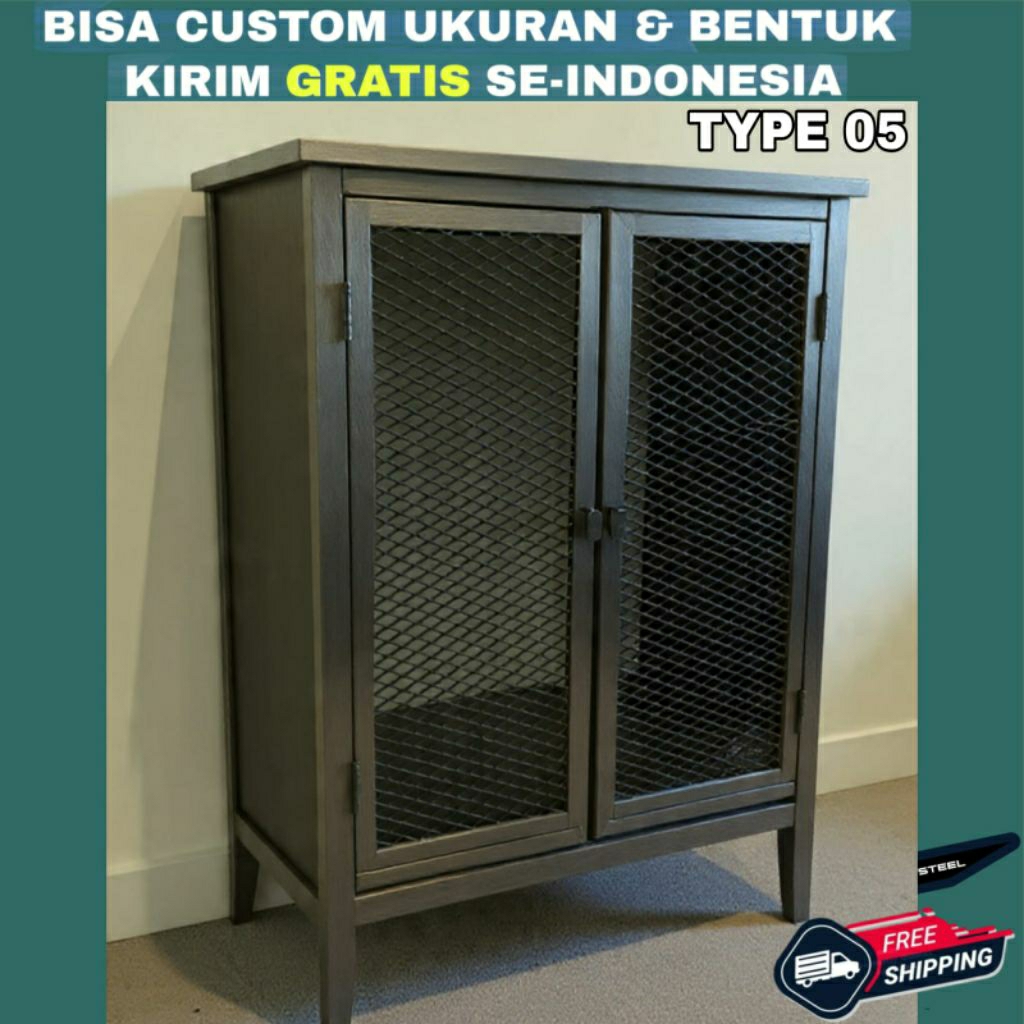 Rak Meja Industrial Bar Cabinets | Rak Buku Besi Blokmil Kayu Vintage Premium Product - Meja Buffet 