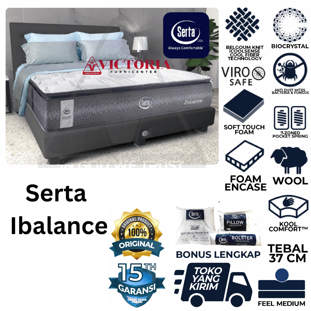 Serta IBalance 180 x 200 180x200 Full Set Fullset Spring Bed Springbed Bedset Matras Kasur Kasur Mat