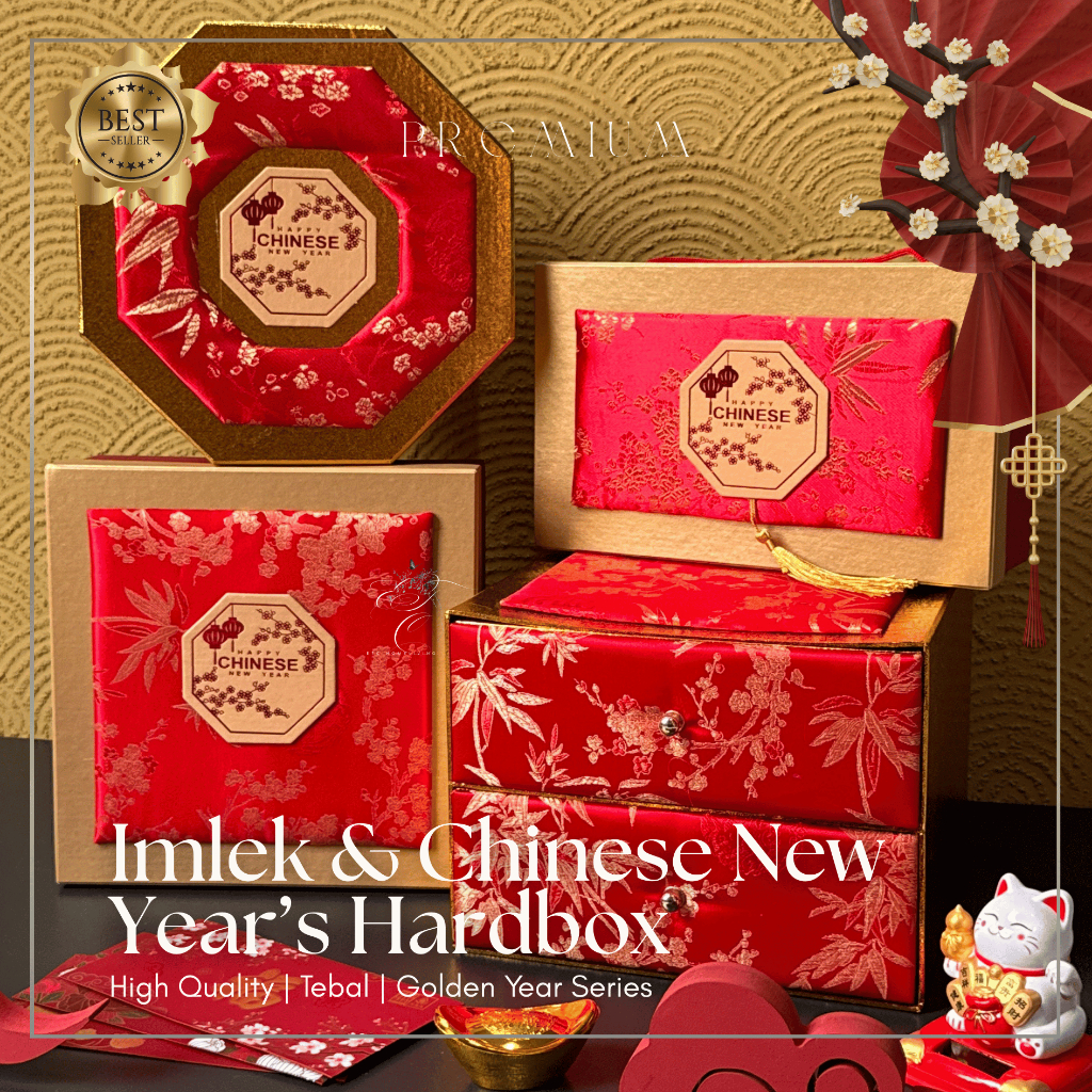 Hard Box Imlek Motif Kain Cheongsam | Kotak Kue Lapis Legit Kue Kering Toples & Box Bingkisan Hamper