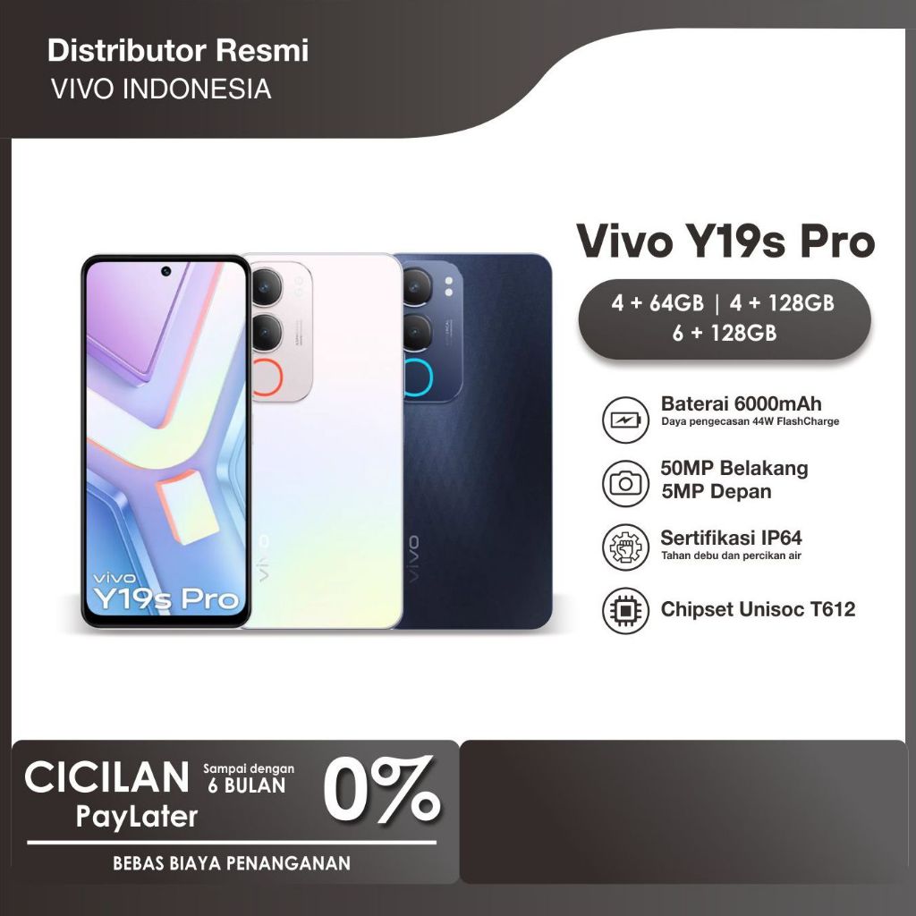 vivo Y19s Pro (4/64GB)  - BNIB Garansi Resmi 6000mAh + 44W FlashCharge, Tahan Banting Ekstrem, Tahan