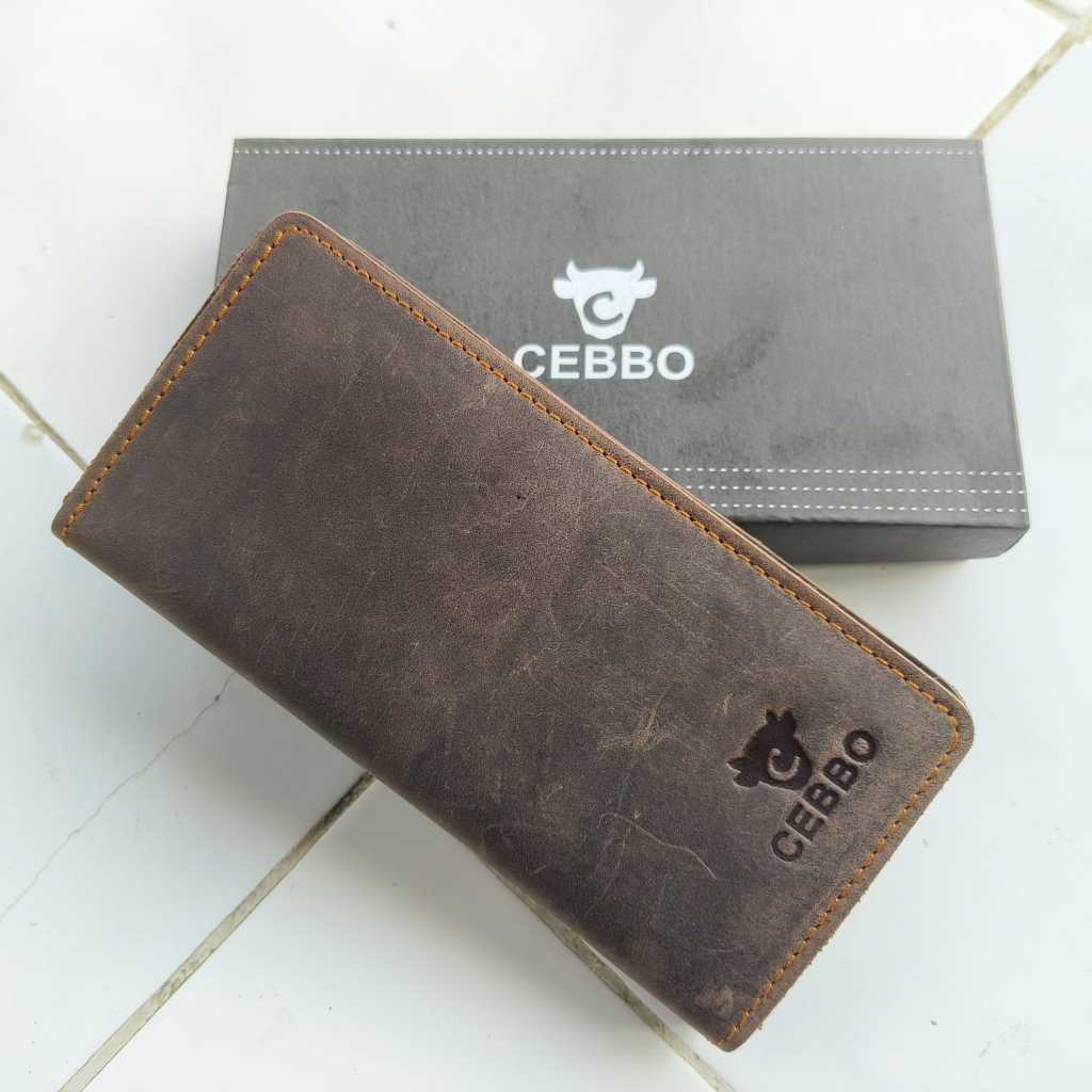 Dompet Panjang Pria Kulit Sapi Asli Crazy Horse Leathe Merk CEBBO Dompet Panjang Bisa Muat Hp