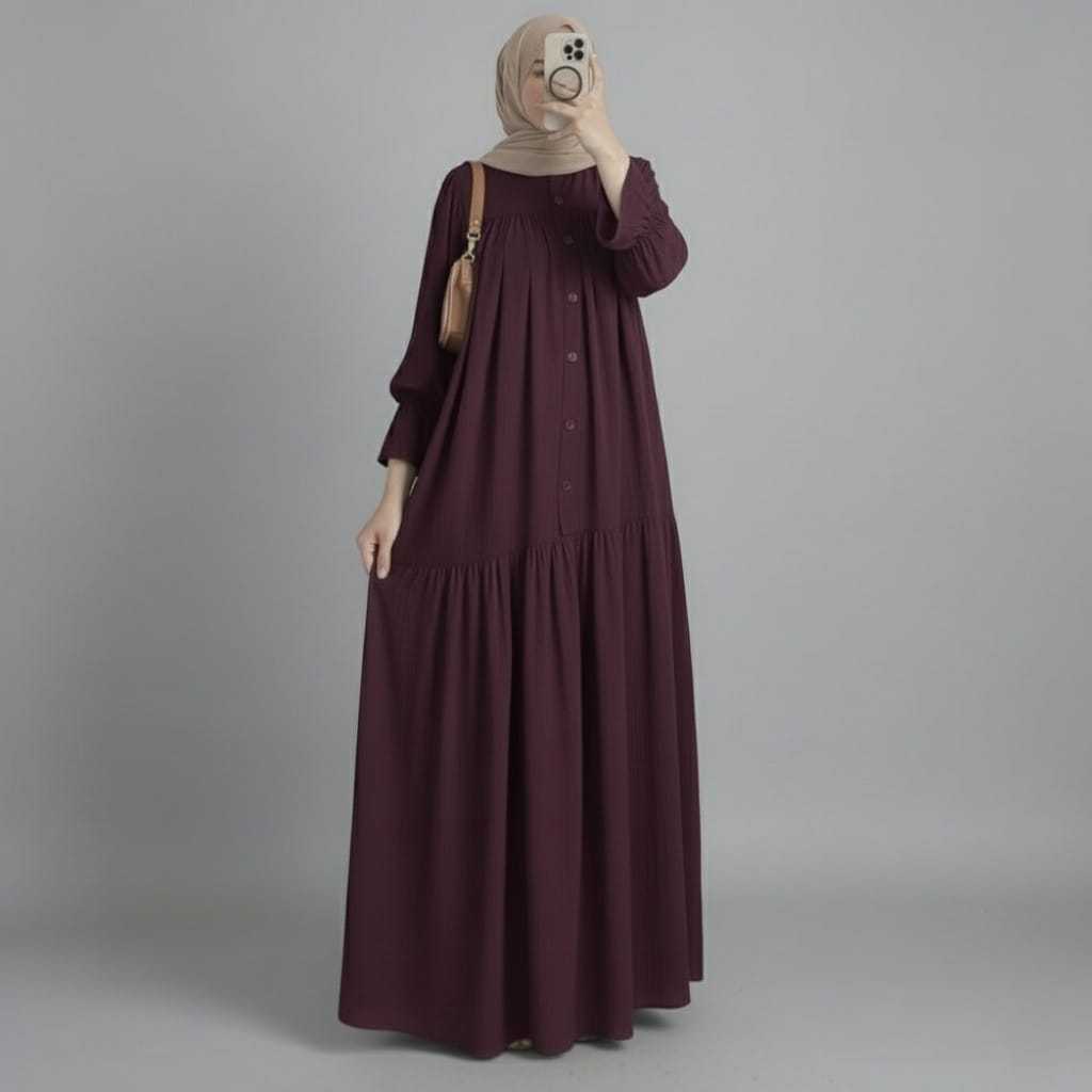 NEW PRODUCT Gamis Dress Rayon Twill Polos Gamis Dress Lebaran Bahan Rayon Twill Polos Lengan Balon