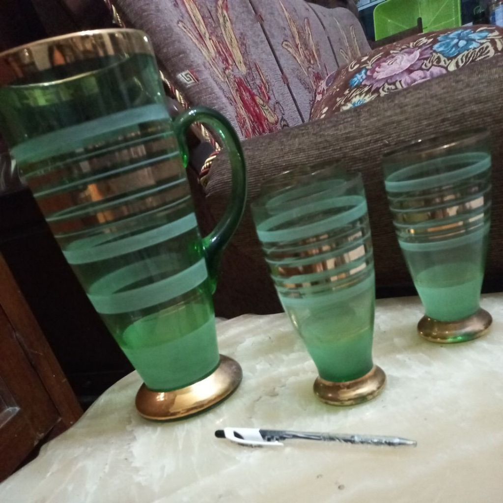 Set Pitcher Gelas bohemia hijau