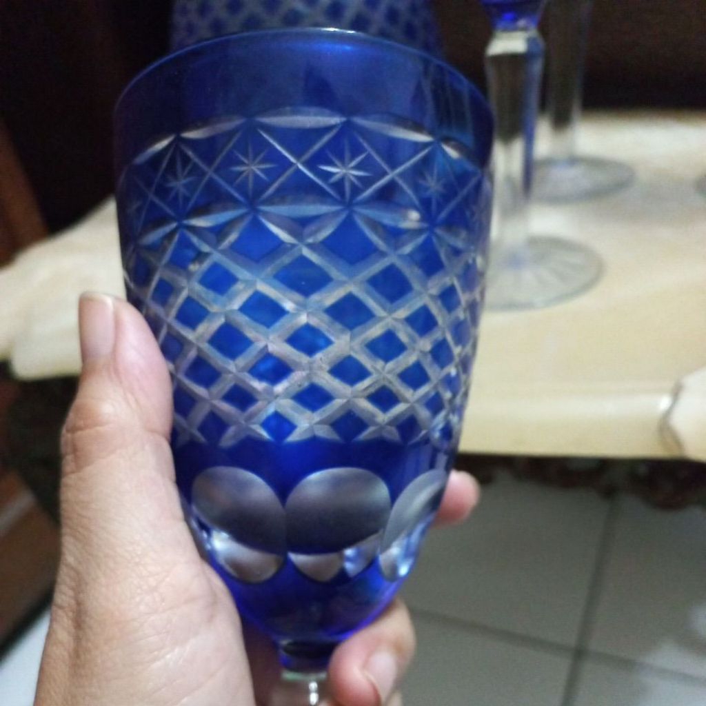 Gelas Bohemia Biru Metalik