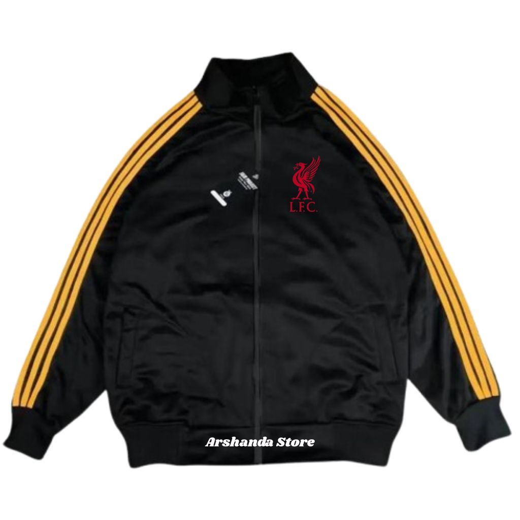 Tracktop Jaket Unisex Black Stripe Kuning List Outdoor Jacket Olahraga Club Bola Top Dunia Liverpool