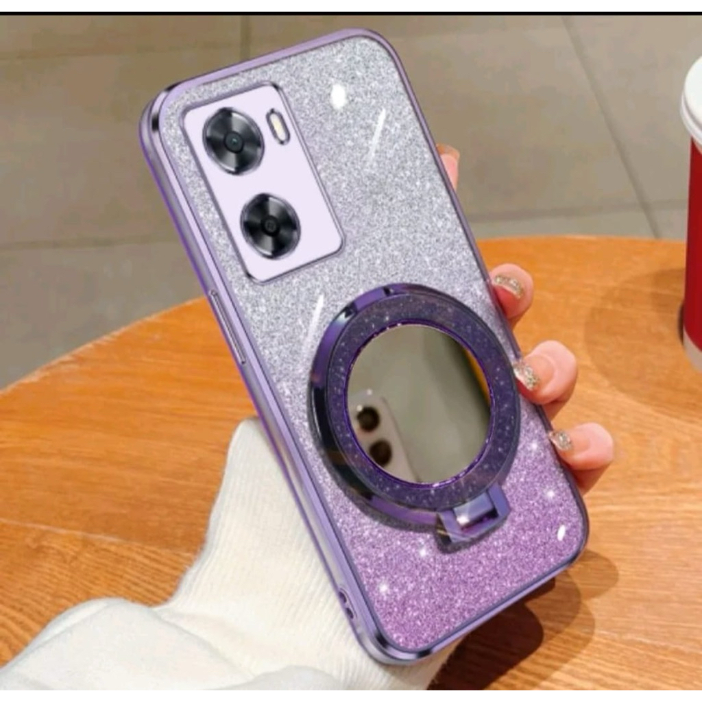 Casing OPPO A57 2022 4G / A77S Case Mirror Standing Gliter Mewah