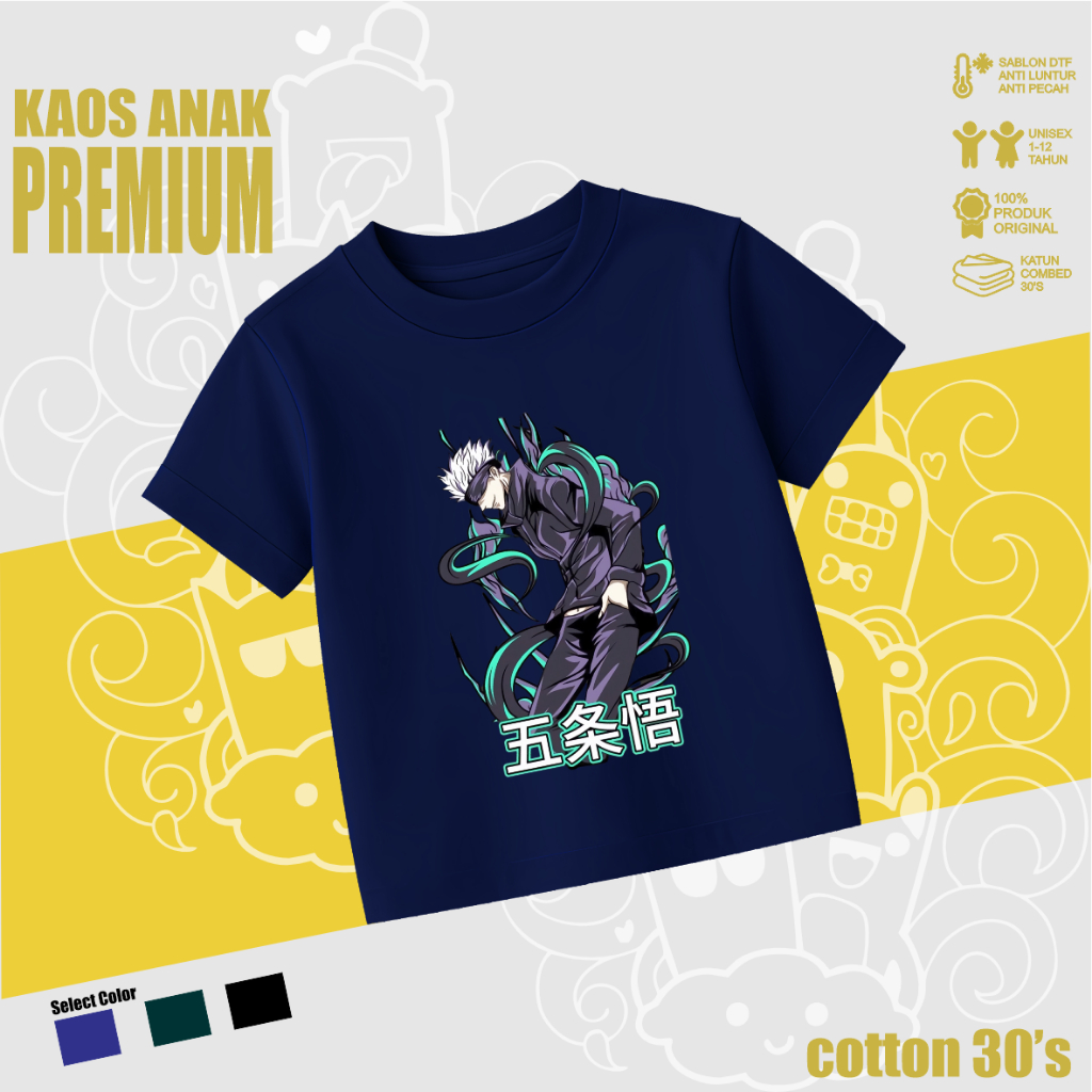 Kaos Anime Anak Laki Laki Baju Anime Anak Laki Laki kaos anime Gojo Satoru 1-12 Tahun