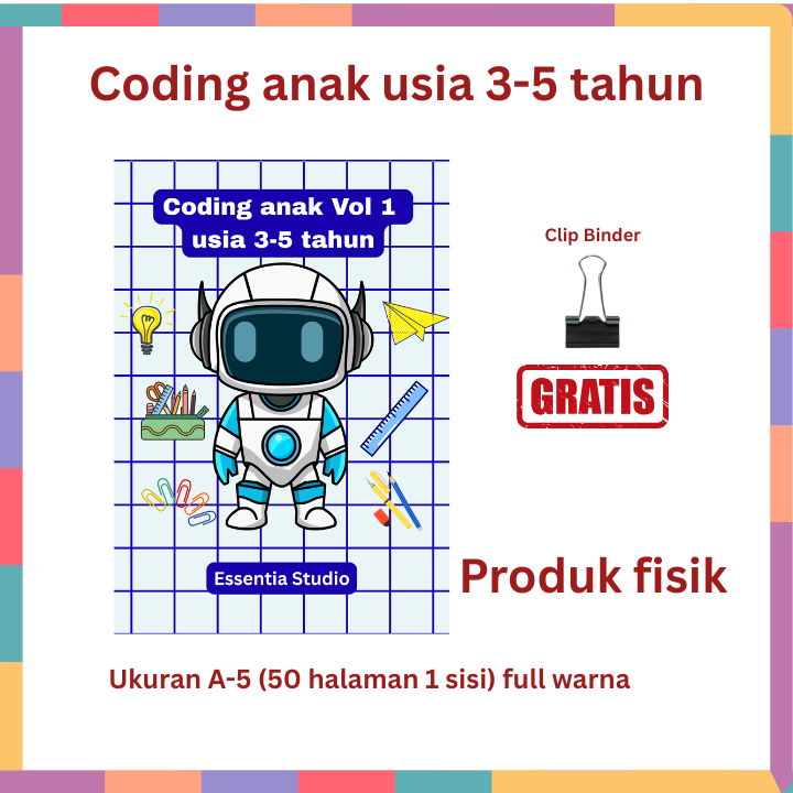 Lembar Aktivitas Coding Anak Usia 3–5 Tahun Vol 1 Full Colour A5 | Latihan Logika, Matematika & Warn