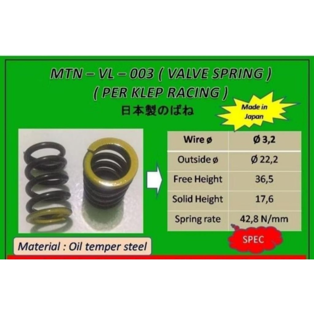 Per Klep Facing MTN VL-003 KLX, CRF. SONIC, CBR, & CBR 250 cc