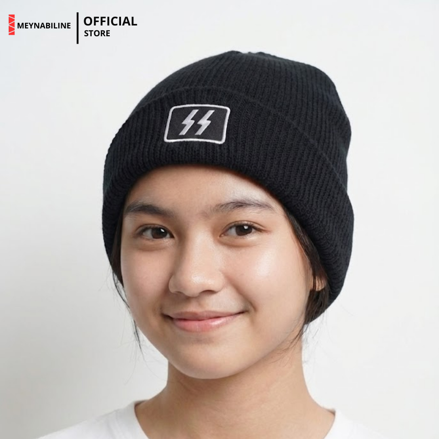 WAFFEN SS ZZ WW2 GERMANY Bordir Topi Kupluk Rajut Beanie Hat Pria/Wanita Bahan Tebal V1 Hitam Putih