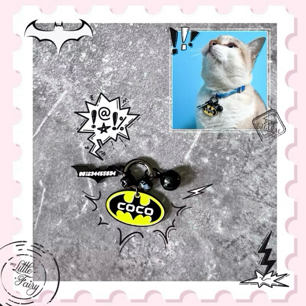 [CUSTOM NAMA] Batman Pet Tag Custom Nama Pet Tag Anjing Kalung Kucing Kalung Anjing Bandul Liontin K