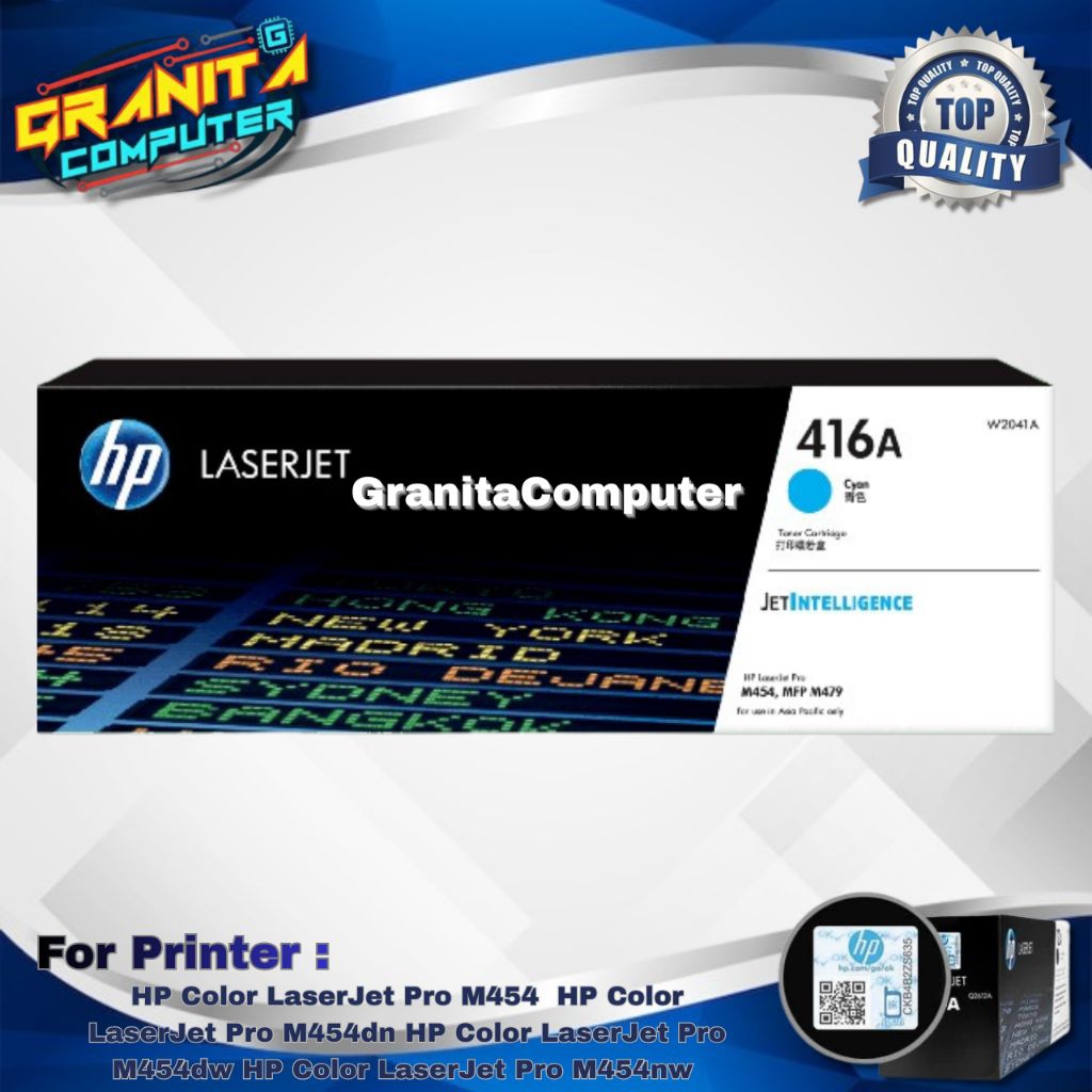 Toner Laserjet HP 416A cyan w2041a Original HP Color LaserJet Pro M454HP Color LaserJet Pro M454dnHP