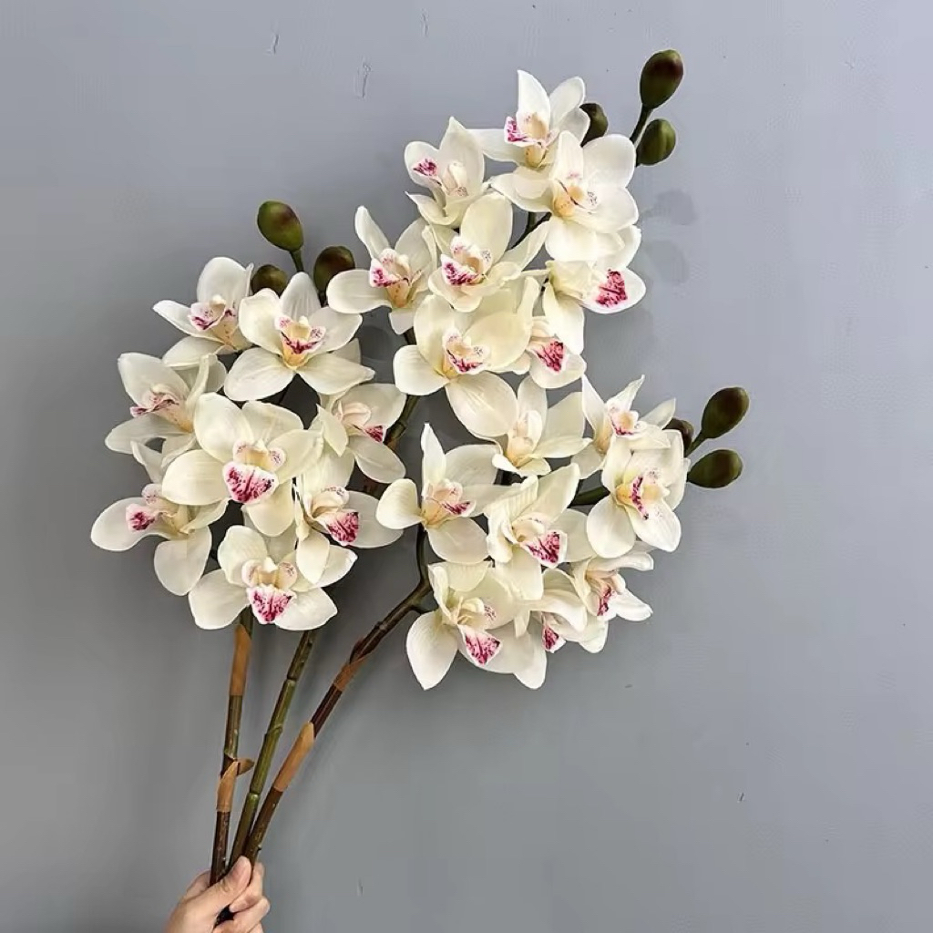 Bunga Anggrek Cymbidium Premium Latex Jumbo – 1 Tangkai Isi 8 Kuntum | Artificial Orchid Realistis