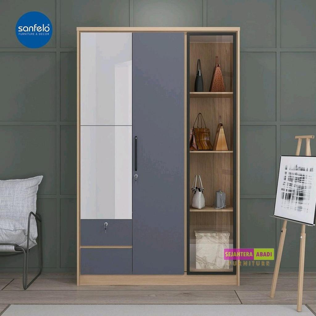 Sanfelo furniture lemari pakaian 3 pintu kaca lemari pakaian cermin lemari baju wardrobe lemari gant