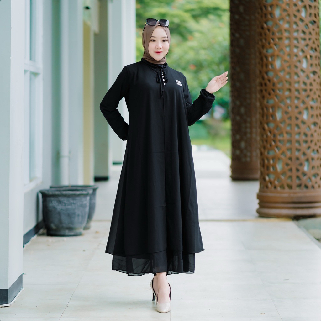 Gamis Outer Rompi Kancing Ceruty Babydoll Full Furing
