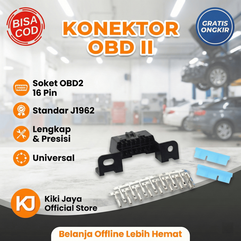[KIKI] Soket OBD2 Female 16 Pin Socket Port Diagnostik Scanner Mobil J1962 Konektor OBD II Lengkap T