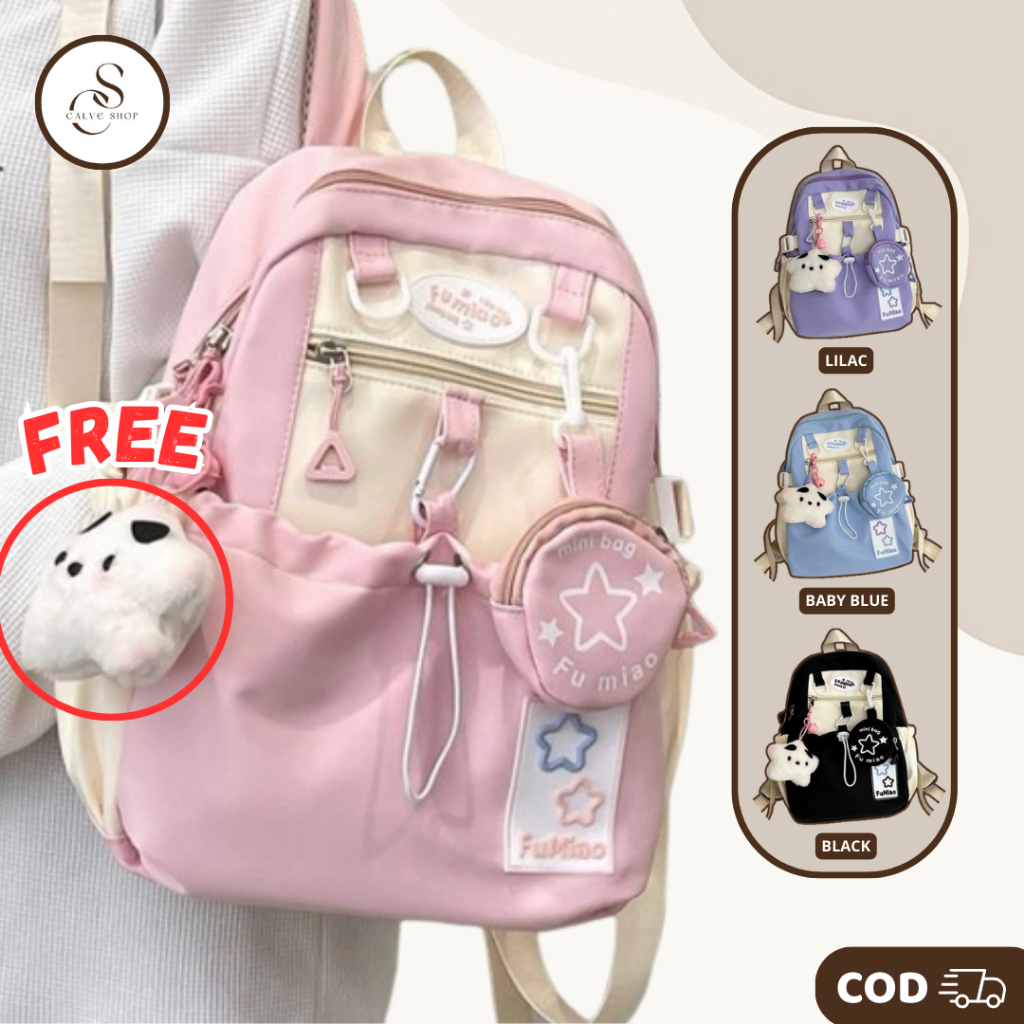 COD Gratis Gantungan Boneka Tas Ransel Kuliah remaja Sekolah Anak Backpack Pria Wanita Terbaru Fashi